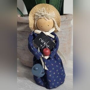 Vintage Folk Art Wooden Teacher Doll Primitive Country School Teacher